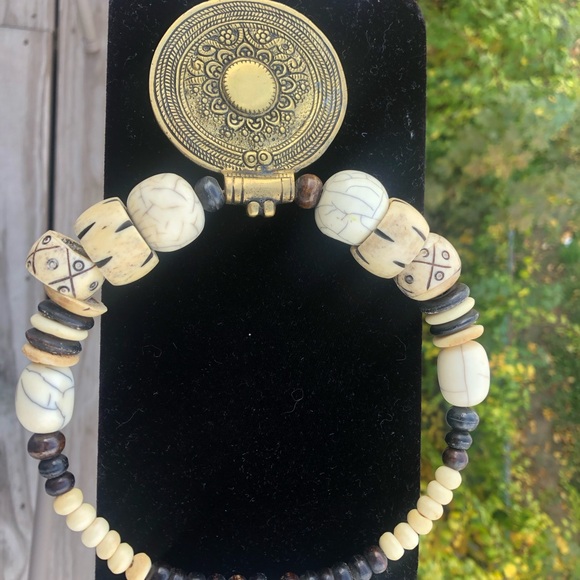 Handcrafted Tribal Necklace with Ornate Pendant and Carved Beads-Boho Statement - Picture 10 of 10